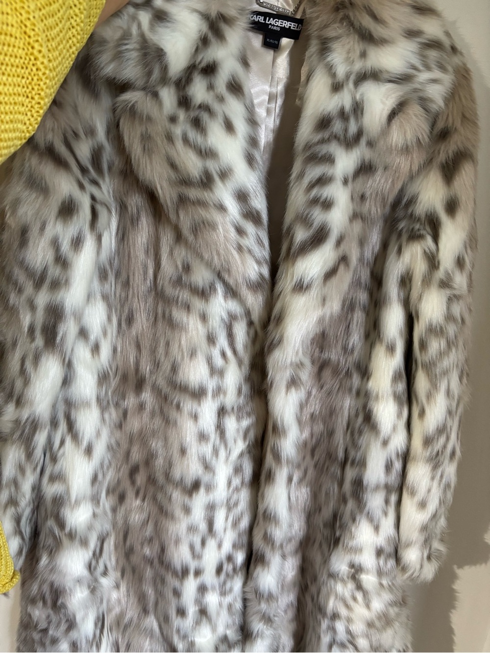 Karl Lagerfeld Faux Fur Leopard-Print Pea Coat in Cream and Taupe